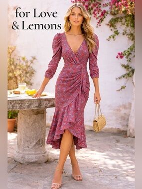 navy blue dress for baby girl For Love & Lemons Cosmo Asymmetrical Dress in Mustard main image 0